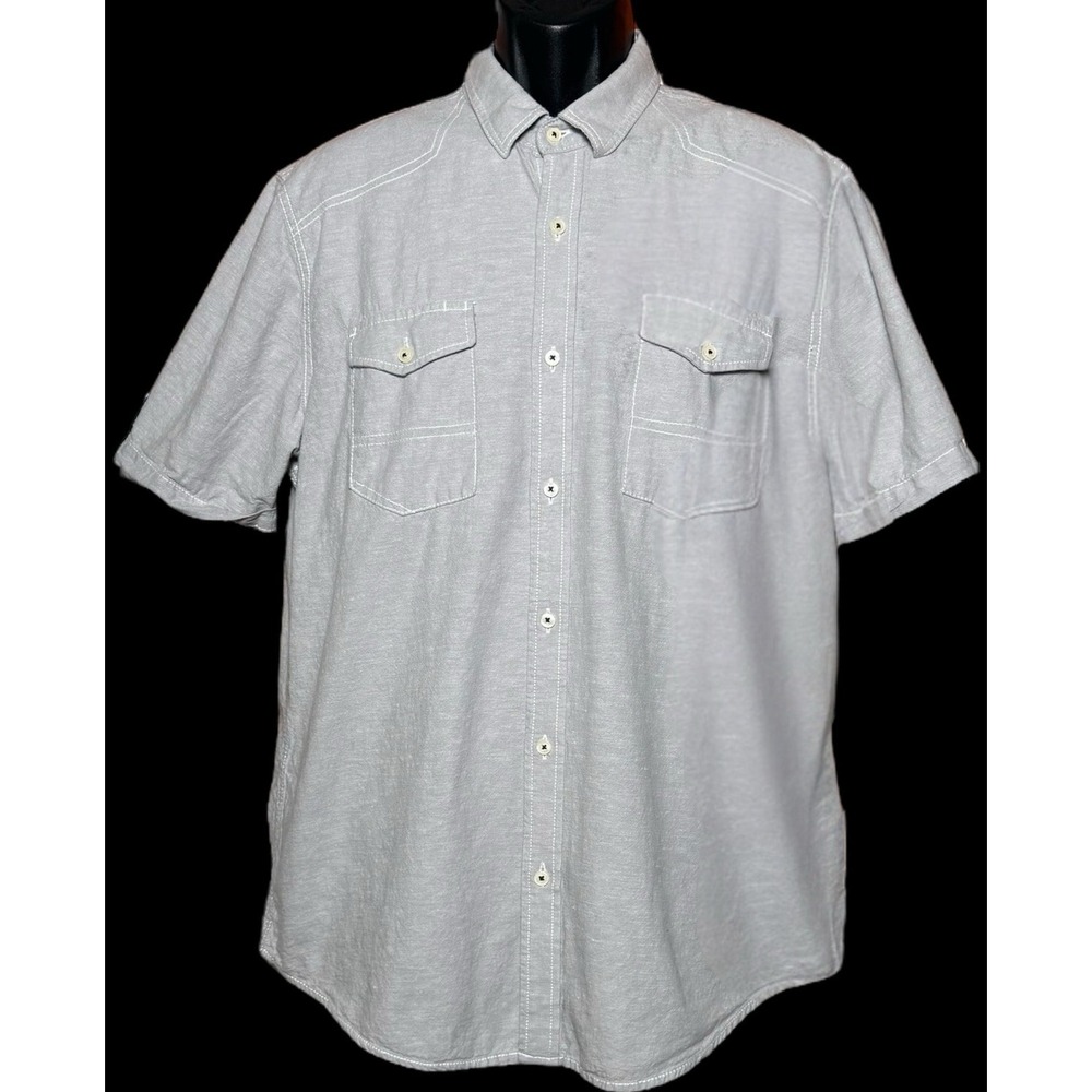 American Rag‎ Gray Button Up Short Sleeve Shirt Men's est 1984 Size Large